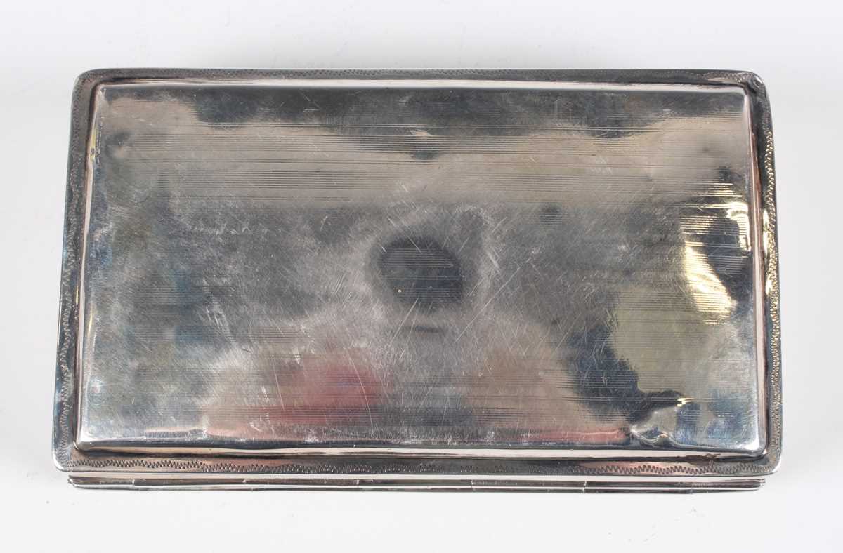 A 19th century Dutch silver cigar box of rectangular form with twin hinged lid, the top engraved - Image 6 of 9