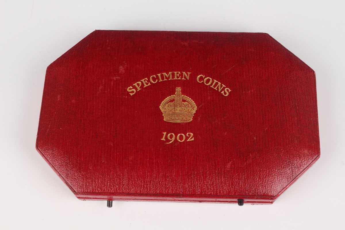 An Edward VII part specimen coin set 1902, comprising crown, half-crown ...