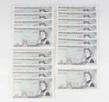 A group of seventeen Elizabeth II Bank of England five pounds notes, Chief Cashiers David Somerset