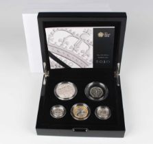 An Elizabeth II Royal Mint United Kingdom silver piedfort five-coin set, boxed with certificate