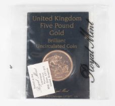 An Elizabeth II Royal Mint Gold Brilliant Uncirculated five pounds 1984, within original sealed