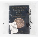 An Elizabeth II Royal Mint Gold Brilliant Uncirculated five pounds 1984, within original sealed