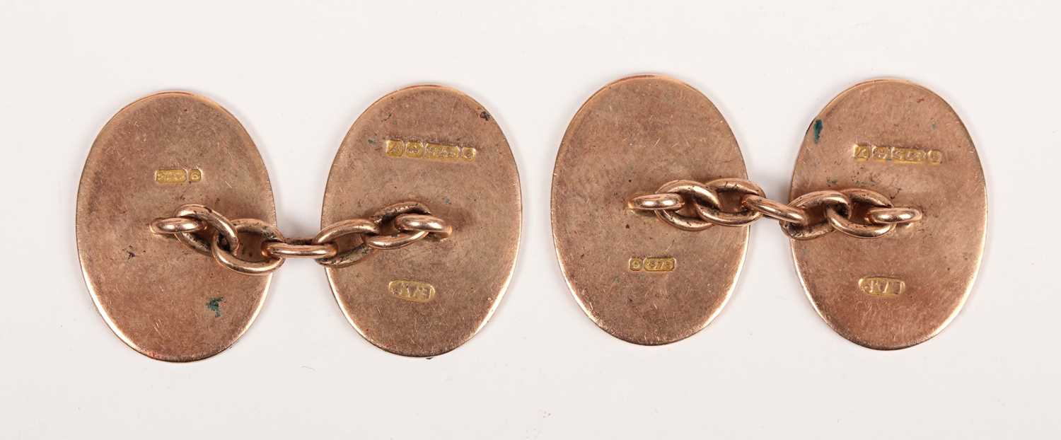 A pair of 9ct gold oval cufflinks, Birmingham 1923, weight 9.7g, dimensions of each front 1.8cm x - Image 2 of 2