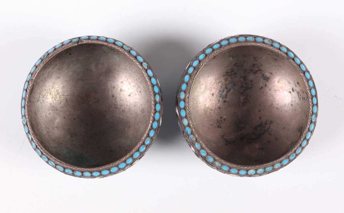 A pair of late 19th century Russian silver and cloisonné enamel circular salts, 84 zolotnik, each - Image 2 of 8