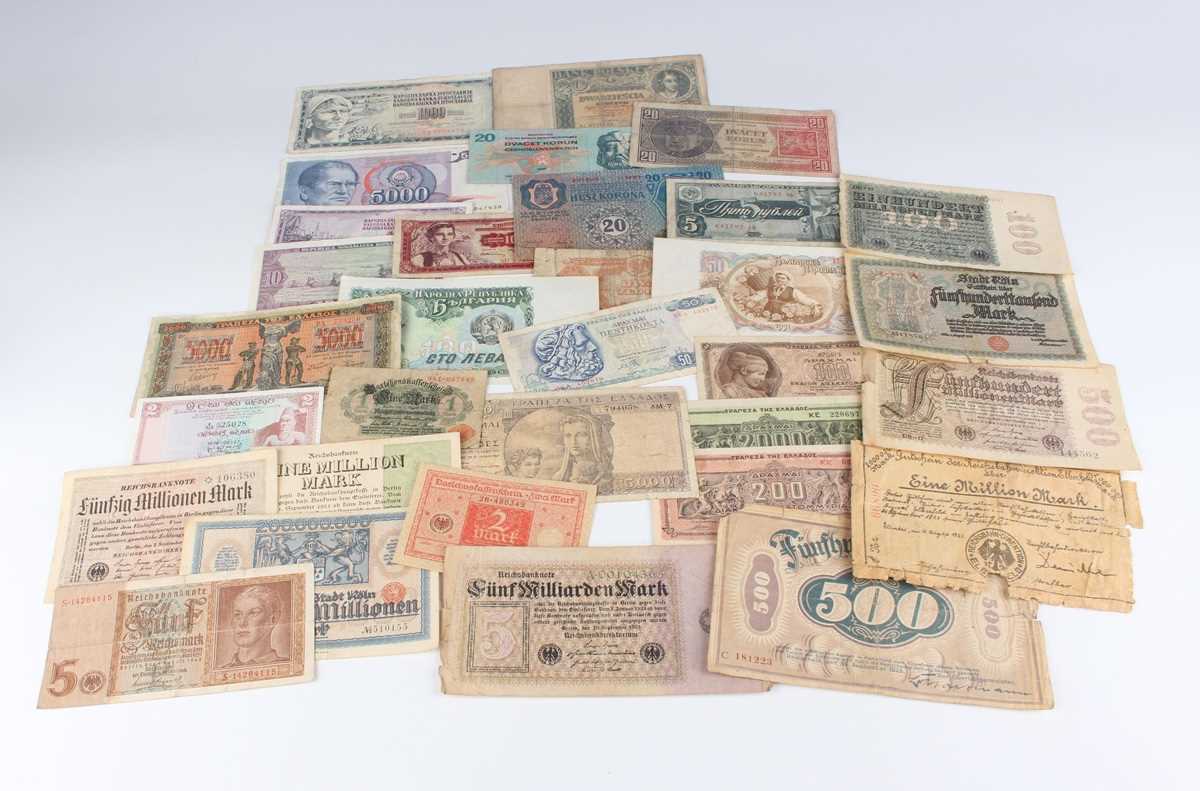 A large collection of European and world banknotes, mostly circulated and soiled, including a - Image 7 of 7