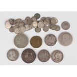 A small collection of British silver and silver nickel coinage, including a George IV crown 1821,