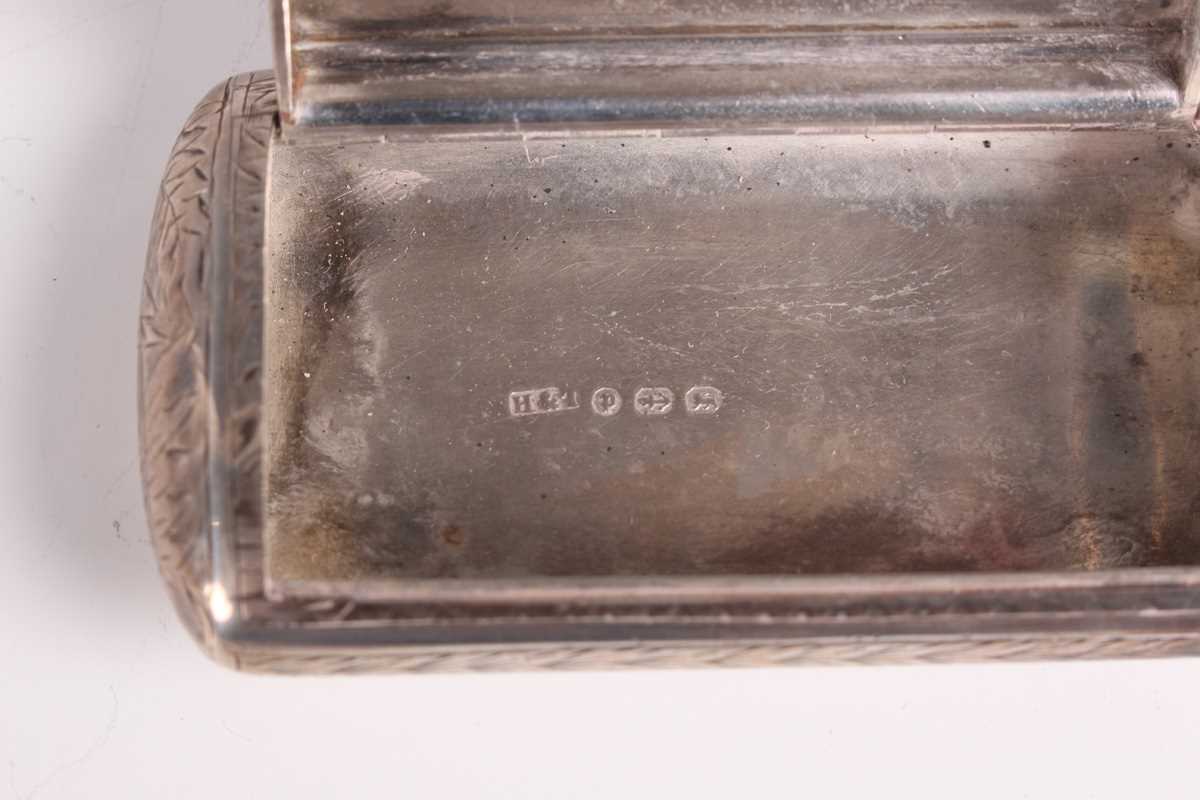 A Victorian silver snuff box of curved rectangular form, engraved with fern fronds, Birmingham - Image 4 of 14