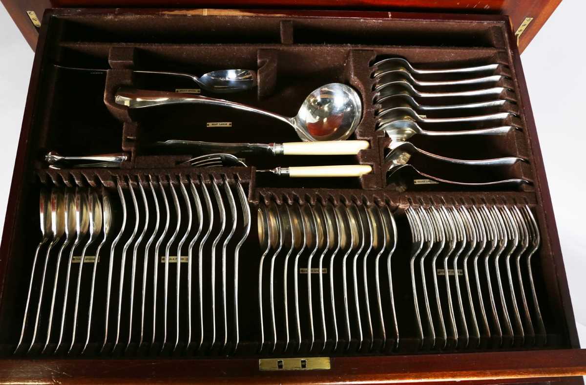 A Roberts & Belk part canteen of plated Old English pattern cutlery with simulated ivory handles, - Image 5 of 7