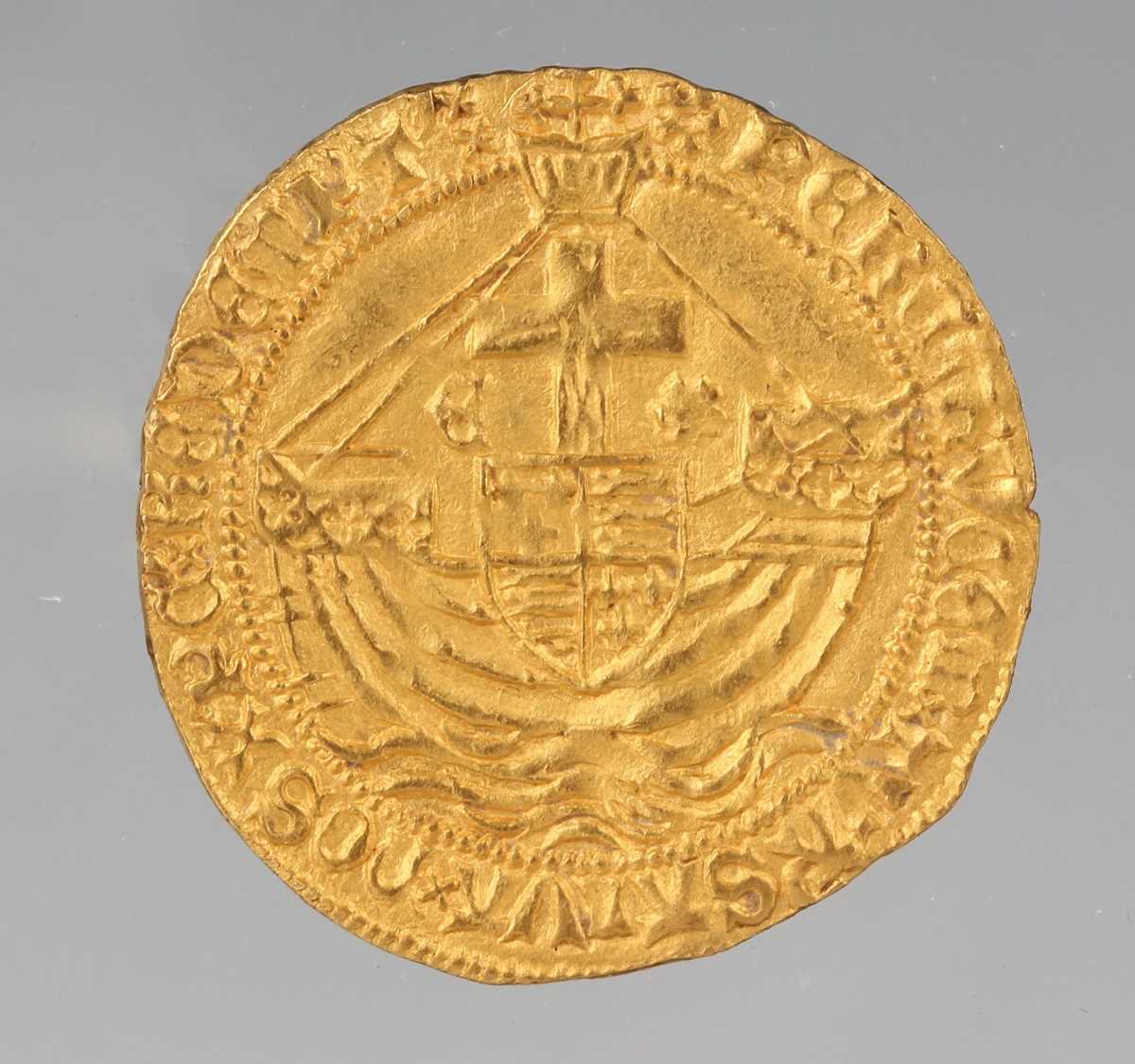 An Edward IV second reign gold angel 1471-1483, mintmark heraldic cinquefoil, S2091, weight 5.1g. - Image 2 of 2