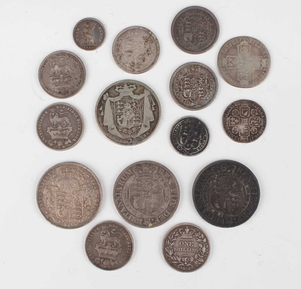 A small collection of Georgian and later silver coinage, including two George III half-crowns, - Image 2 of 2
