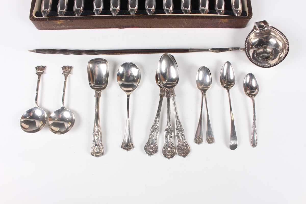 A set of six silver handled fish knives and forks, Sheffield 1934, cased, together with a George - Image 2 of 6