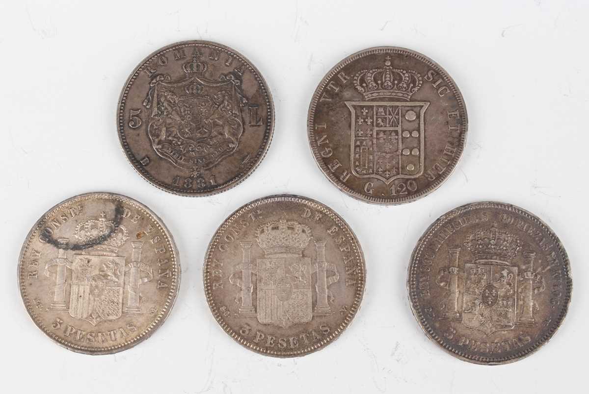 A group of three Spain five pesetas, comprising Alfonso XII 1875, Alfonso XIII 1897 and Alfonso XIII - Image 2 of 2