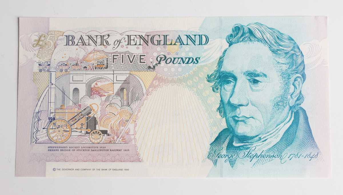An Elizabeth II 1990 five pounds note error with misaligned Queen's portrait watermark, Chief - Image 2 of 3