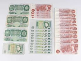 A small collection of British and German banknotes, including a consecutive run of ten Bank of