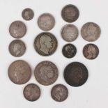 A small collection of Georgian and later silver coinage, including two George III half-crowns,