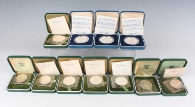 A group of eight Elizabeth II Royal Mint silver proof crowns 1972 commemorating the Silver Wedding