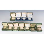 A group of eight Elizabeth II Royal Mint silver proof crowns 1972 commemorating the Silver Wedding