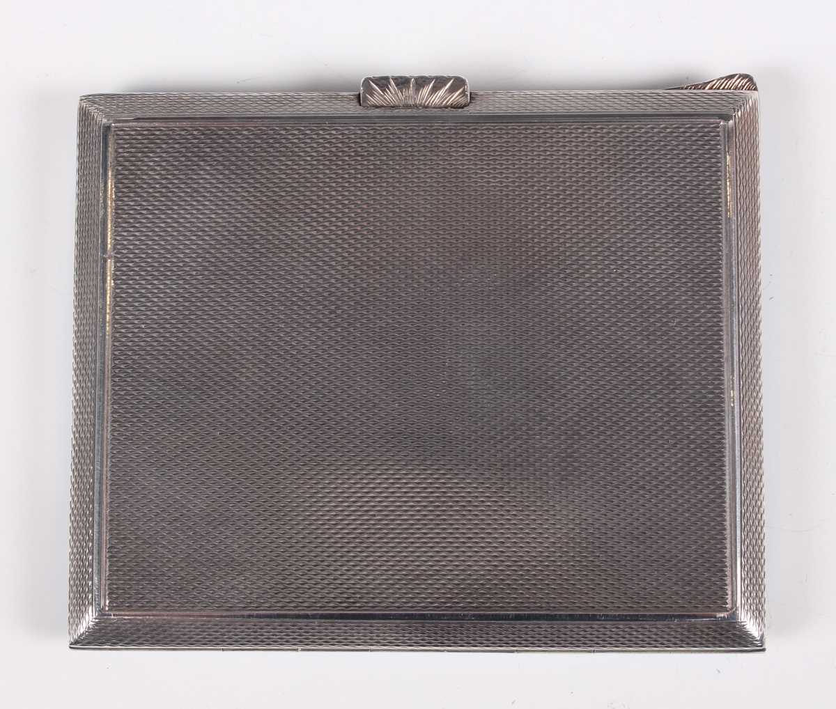 A George V silver and blue enamelled rectangular cigarette case with engine turned decoration, - Image 5 of 5