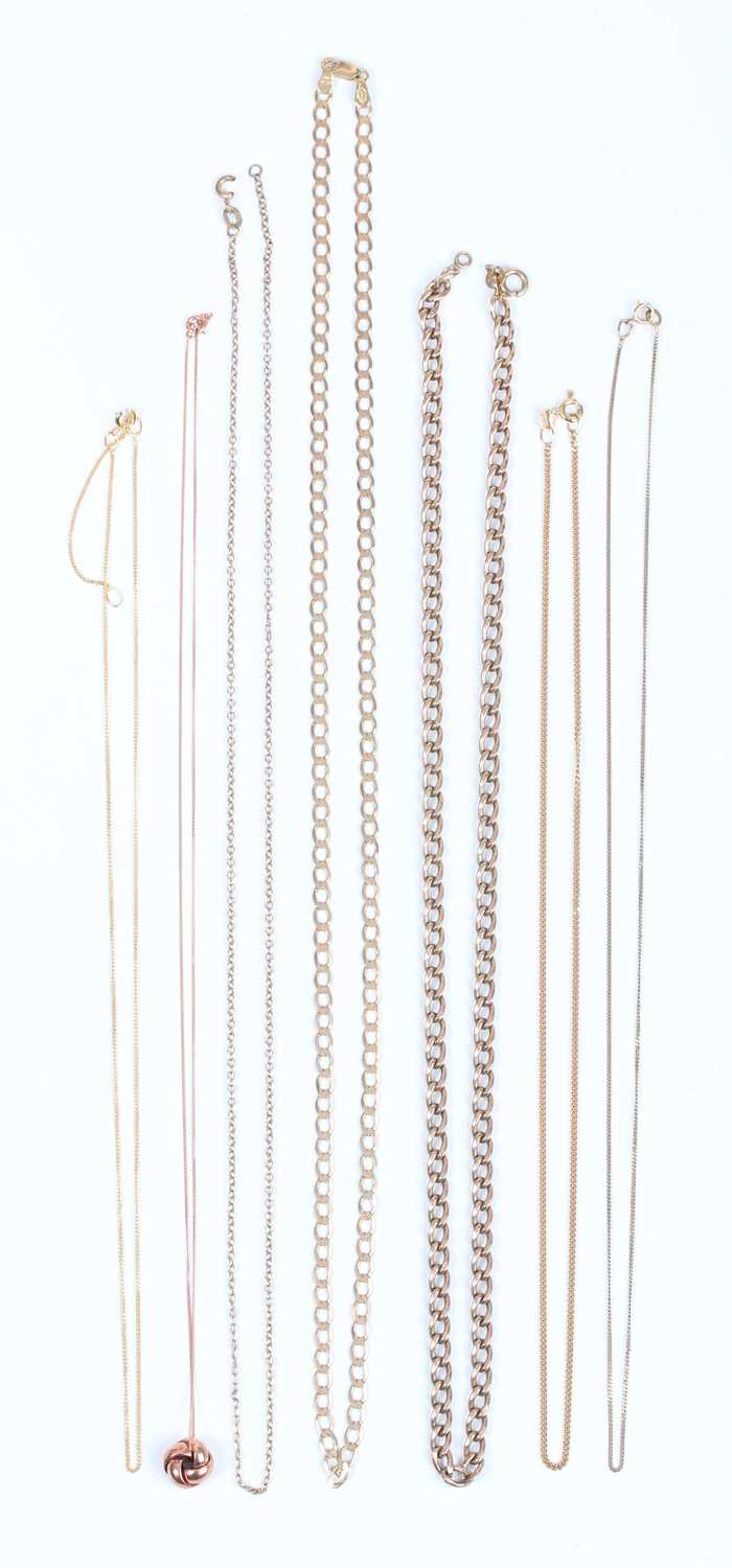 Four 9ct gold neckchains, including a curblink neckchain on a boltring clasp, length 49cm, - Image 2 of 2