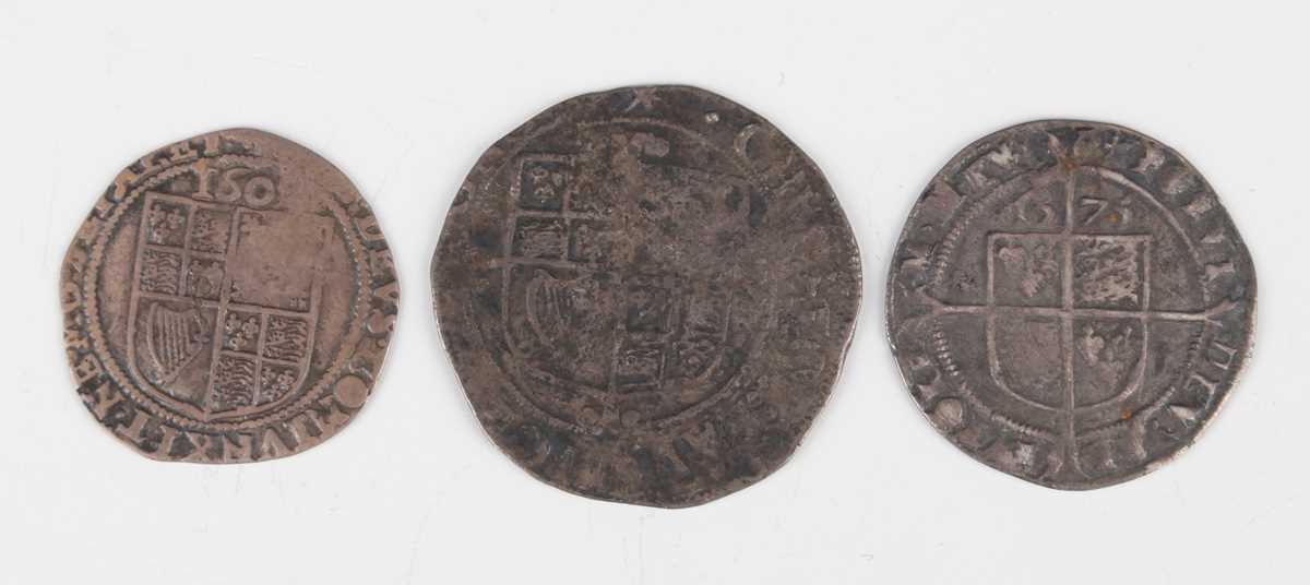 An Elizabeth I sixpence 1575, mintmark eglantine, a Charles I shilling, mintmark star, and a James I - Image 2 of 2
