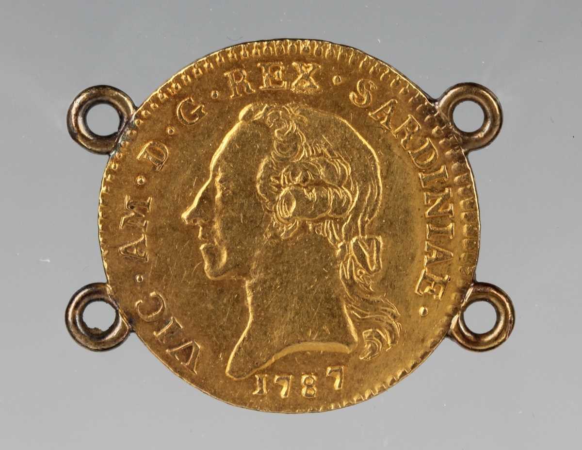 An Italian States Sardinia Vittorio Amedeo III gold doppia 1787, mounted with four suspension