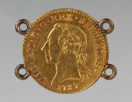 An Italian States Sardinia Vittorio Amedeo III gold doppia 1787, mounted with four suspension