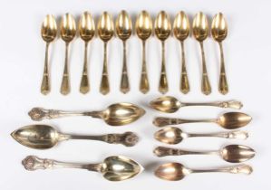 Three 19th century French silver gilt dessert spoons, weight 167.3g, length 18.7cm, together with