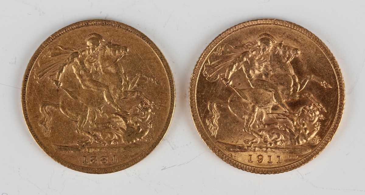 A Victoria Young Head sovereign 1884 and a George V sovereign 1911. - Image 2 of 2