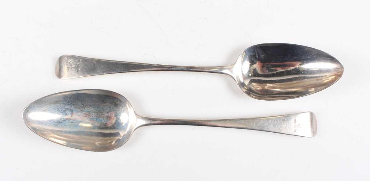 A pair of George III silver Old English pattern tablespoons, London 1794 by Richard Crossley, and an - Image 2 of 8