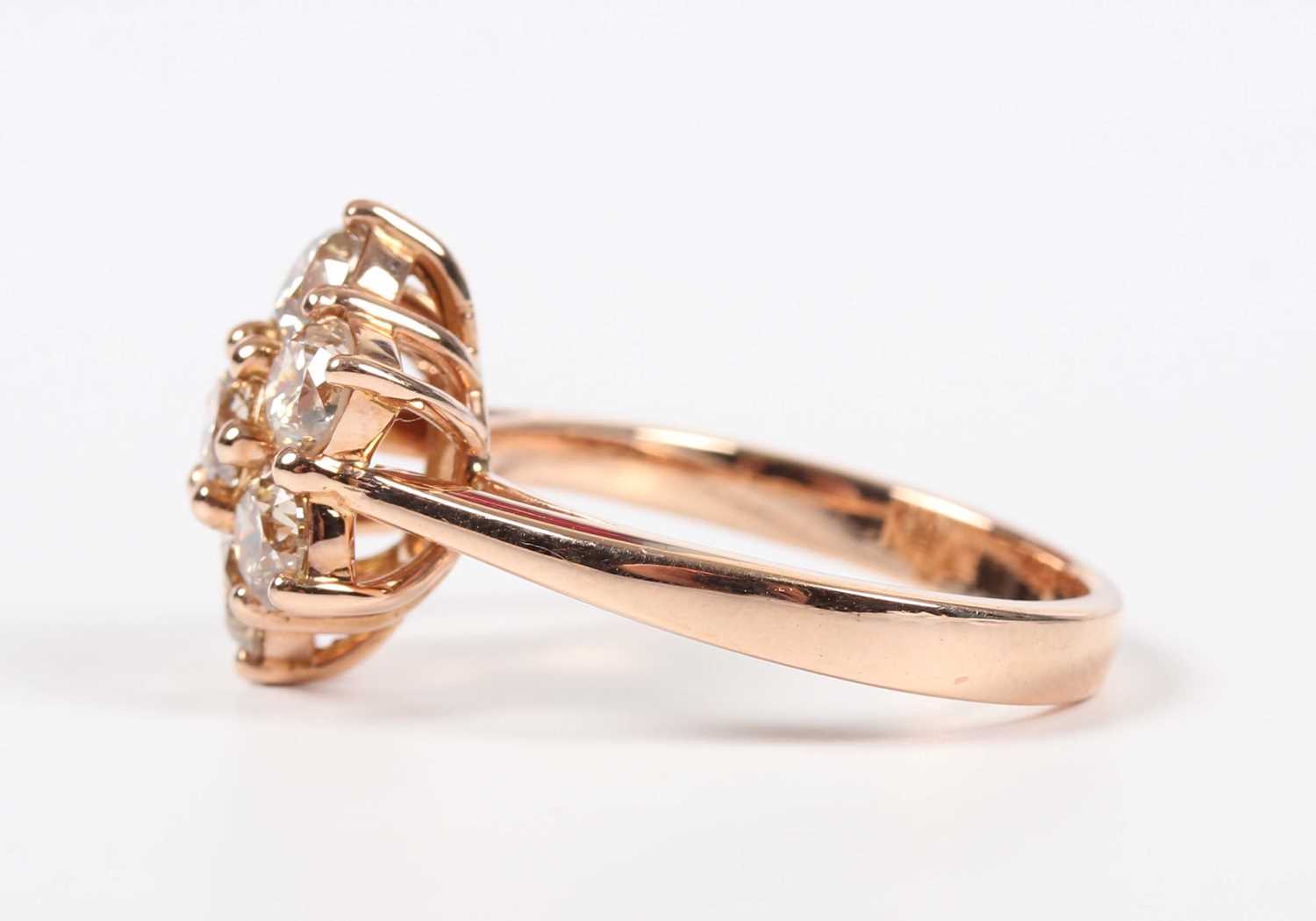 A rose gold and diamond cluster ring, mounted with seven circular cut diamonds, weight 5.8g, total - Image 3 of 6