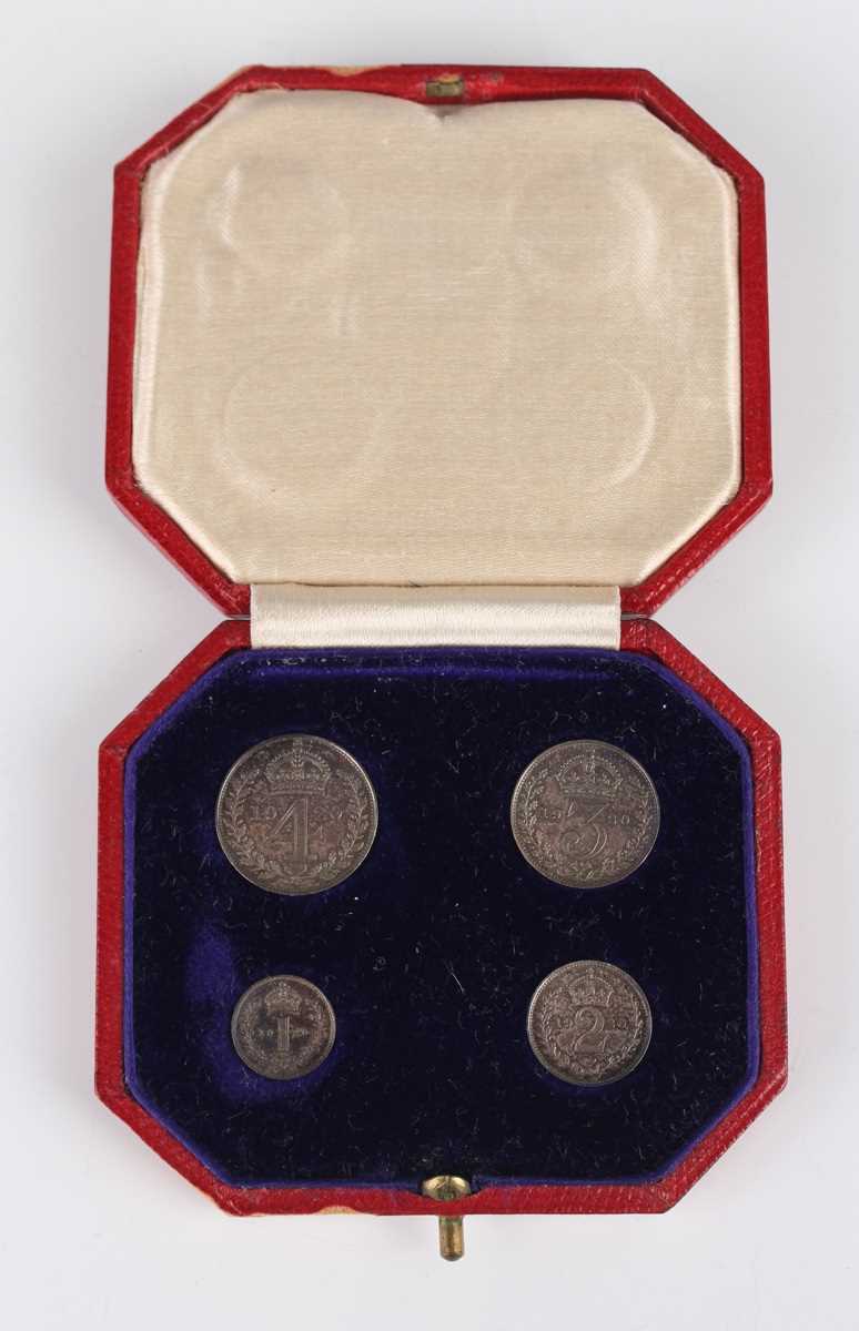A George V Maundy four-coin set 1920, within original gilt-tooled leather presentation case (