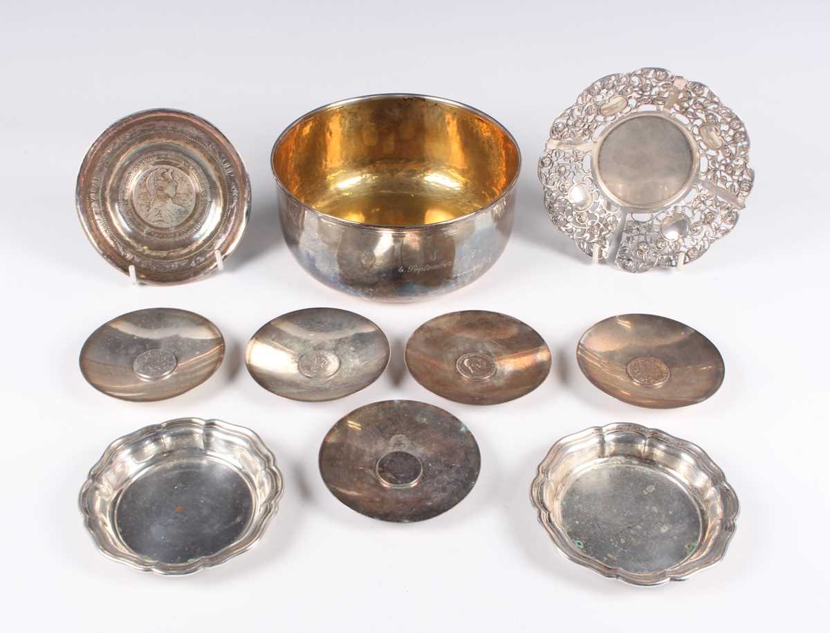 A Continental .800 silver circular bowl, diameter 15.9cm, and a collection of nine other Continental