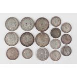 A collection of Edward VII silver coinage, including a shilling 1905, a group of half-crowns,