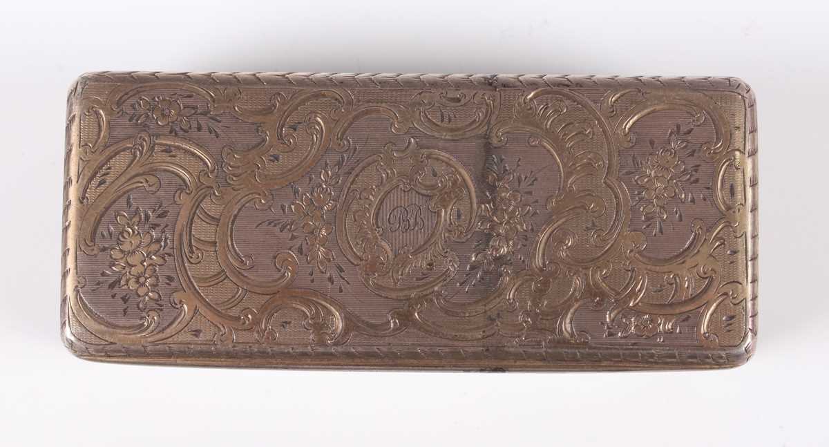 A 19th century French silver and parcel gilt rectangular snuff box, engraved with flowers and - Image 3 of 10