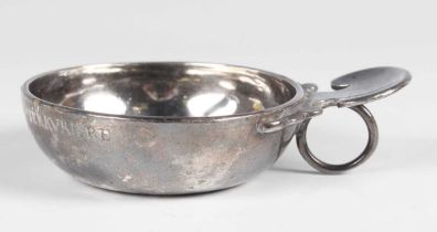 A late 18th century French silver tasse du vin, the circular bowl engraved to the rim with '