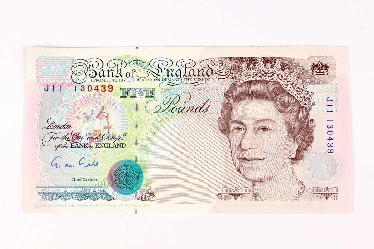 An Elizabeth II 1990 five pounds note error with misaligned Queen's portrait watermark, Chief