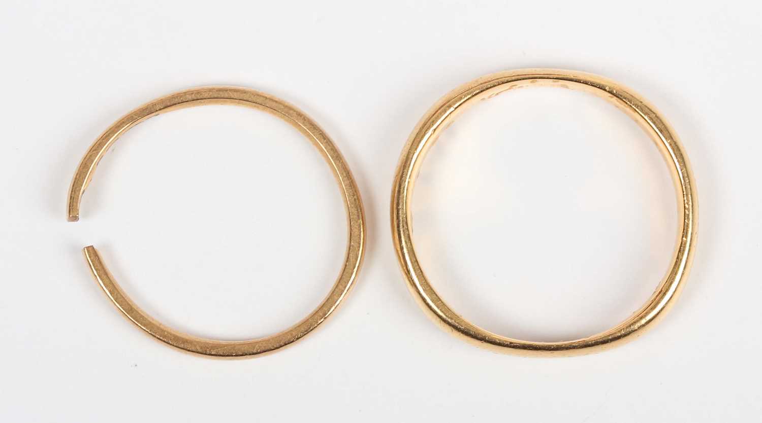 A 22ct gold wedding ring, Birmingham 1930, ring size approx N1/2, and another 22ct gold wedding ring - Image 2 of 2