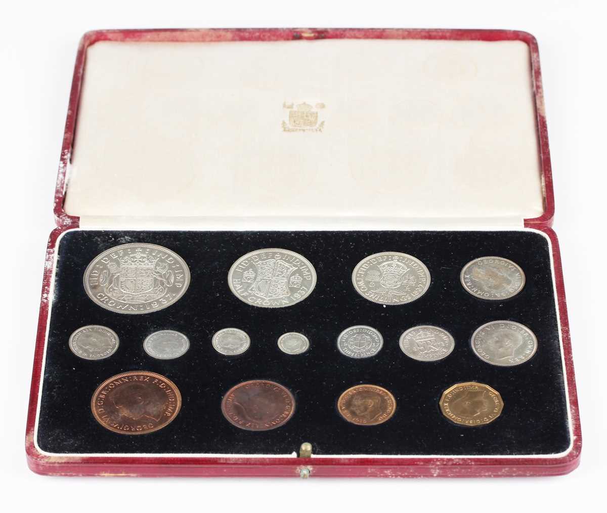 A George VI Coronation fifteen-coin specimen proof set 1937 (impaired), cased (some storage damage