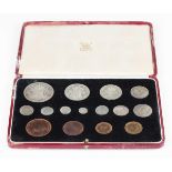 A George VI Coronation fifteen-coin specimen proof set 1937 (impaired), cased (some storage damage