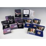 A group of eight Elizabeth II Royal Mint silver proof crown-size commemorative coins, including four