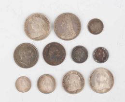 A Victoria Old Head Maundy four-coin set 1900, uncased, together with a Victoria Young Head Maundy