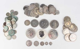 A small collection of silver and silver nickel coinage, including three Elizabeth II silver
