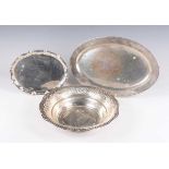 A German .800 silver circular bowl with pierced foliate band and shaped gadrooned rim, weight