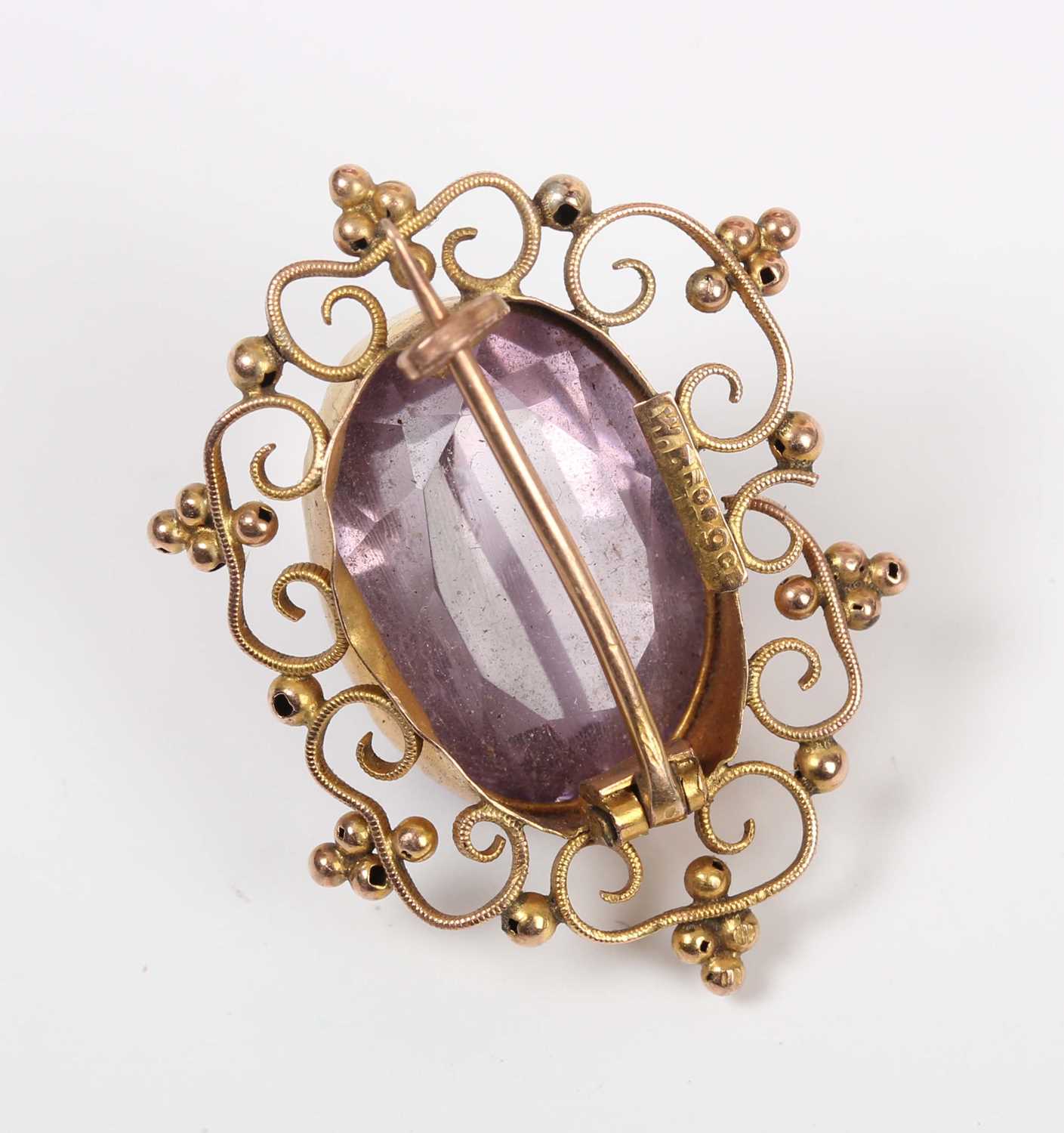 A small group of jewellery, including a gold and amethyst single stone brooch, mounted with an - Image 2 of 3