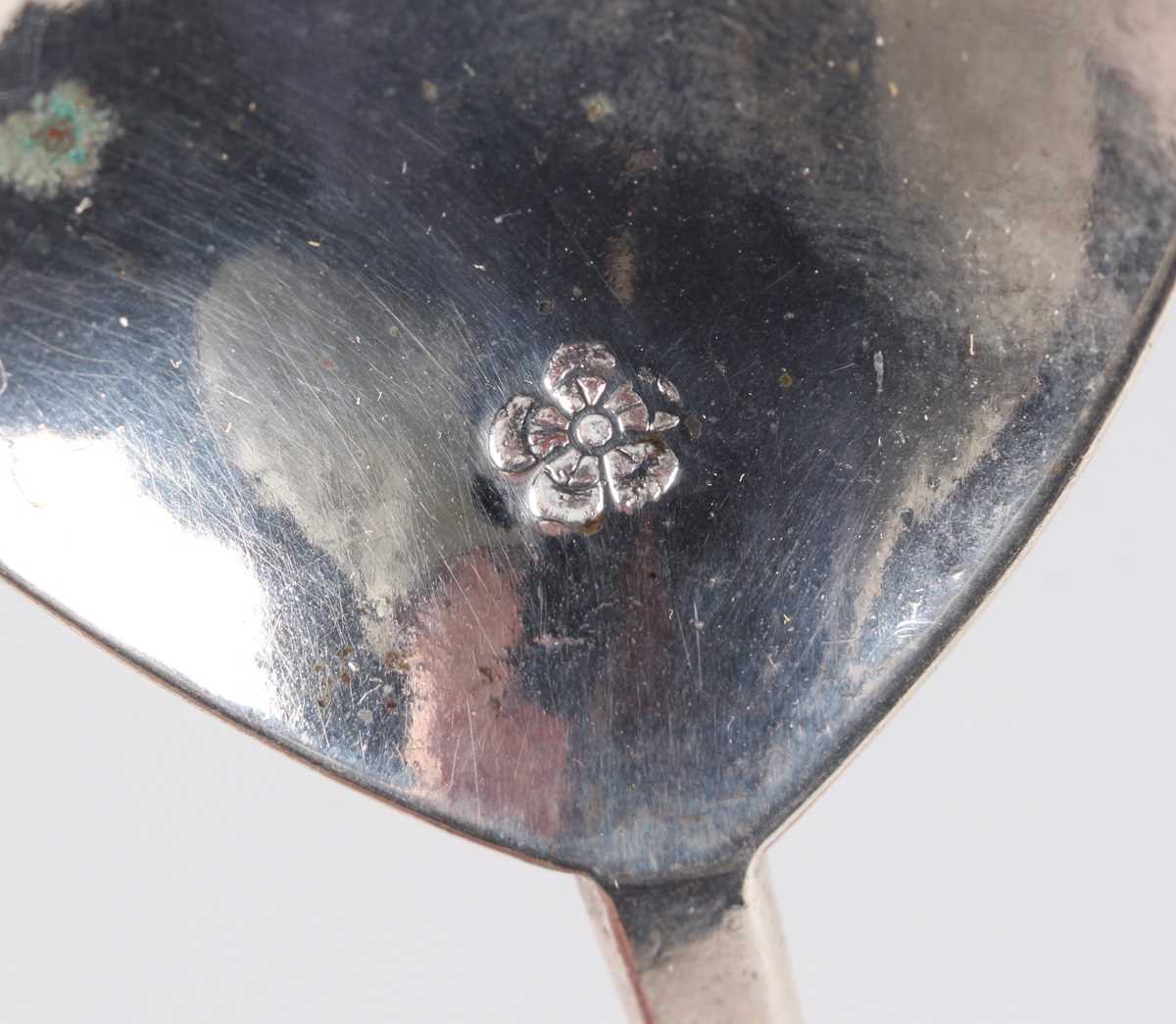 A James I provincial silver seal top spoon, probably East Anglian, with fig shaped bowl, the tapered - Image 5 of 5