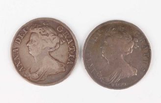 An Anne half-crown 1703, 'Vigo' below bust, edge detailed 'Tertio', and an Anne half-crown 1707,