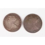 An Anne half-crown 1703, 'Vigo' below bust, edge detailed 'Tertio', and an Anne half-crown 1707,