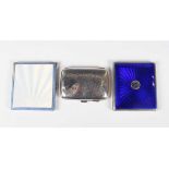 A George VI silver and blue enamelled rectangular cigarette case, the front with initial 'B',