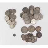 A William IV Maundy penny 1833 and a small collection of pre-1947 British silver nickel coinage,
