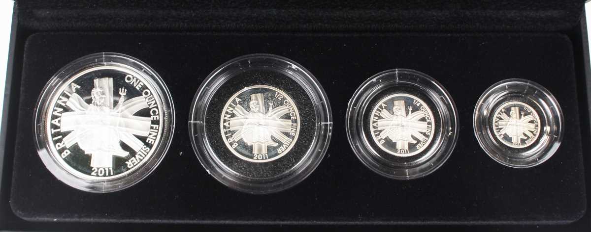 An Elizabeth II Royal Mint silver proof Britannia four-coin set 2011, boxed with certificate - Image 2 of 3
